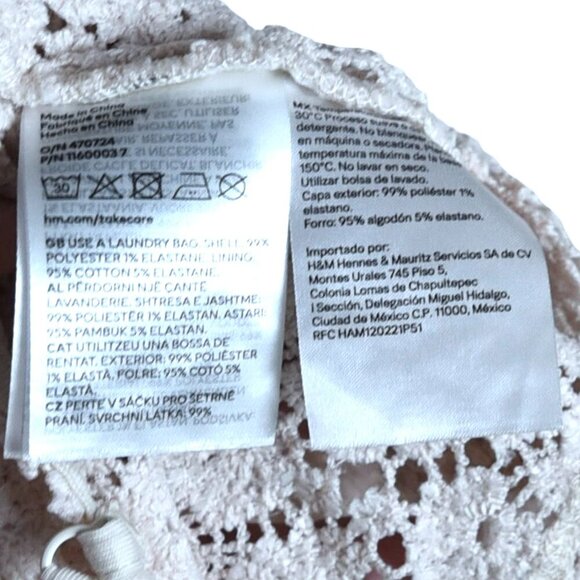 H&M Cream Lace Crochet Camisole Size M Floral Boho Festival Top Lined Adjustable - Picture 7 of 8